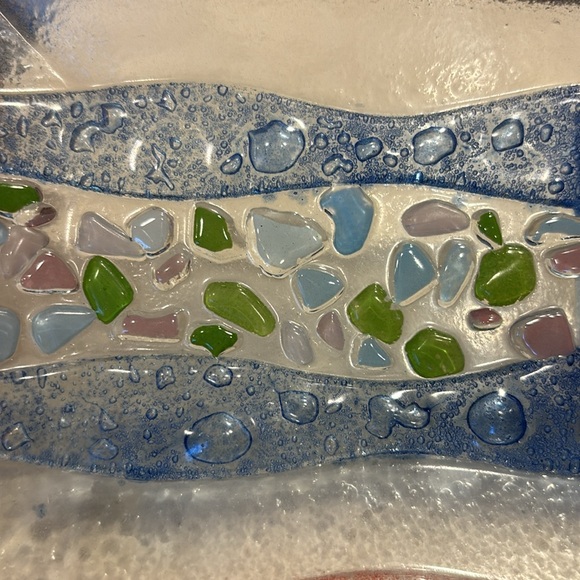 Multicolor Rectangular Textured Bent Fused GLASS Serving Trinket Decorative TRAY - Picture 5 of 8